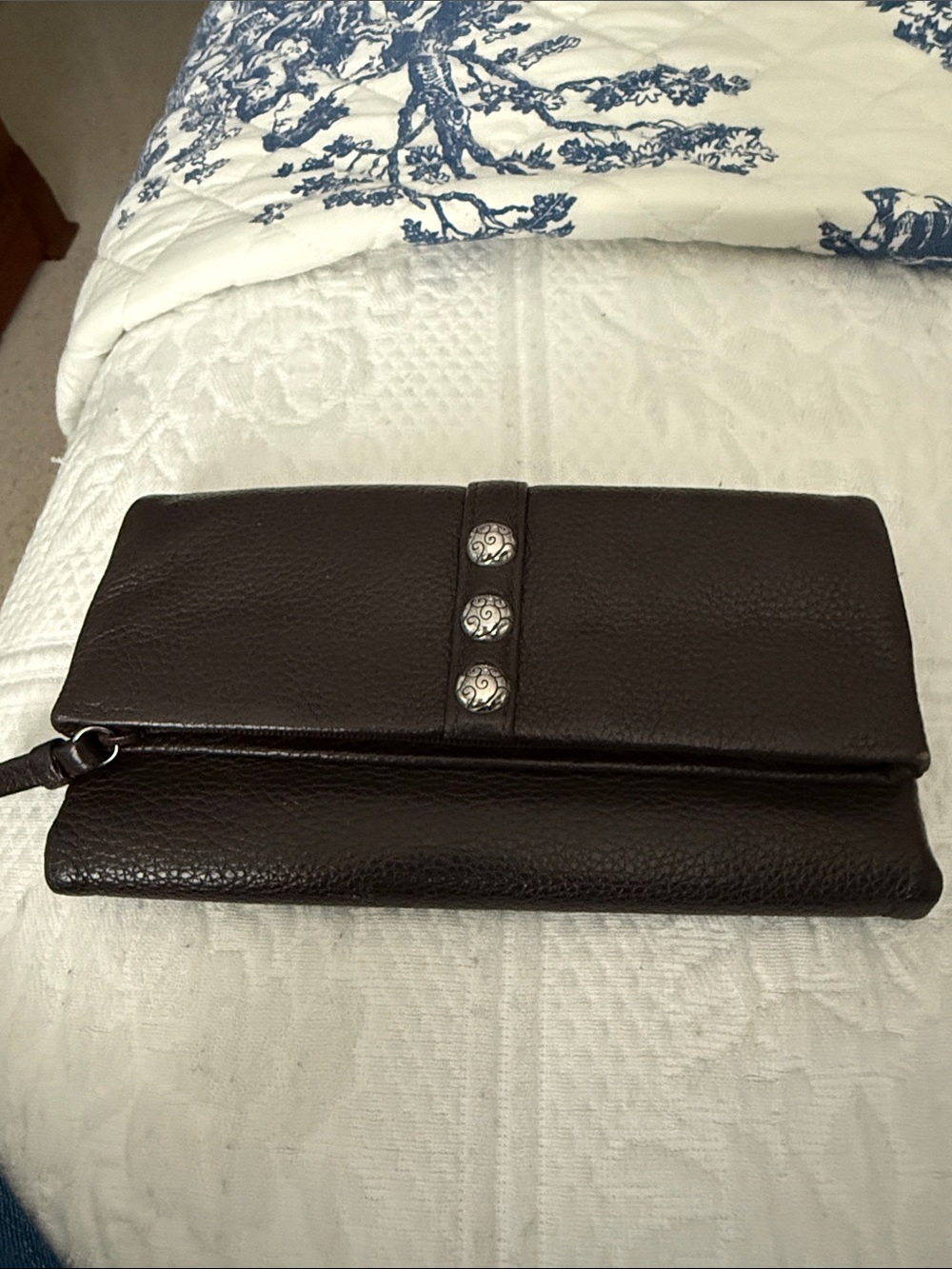 Brighton Dark Brown Leather Foldover Clutch Wallet